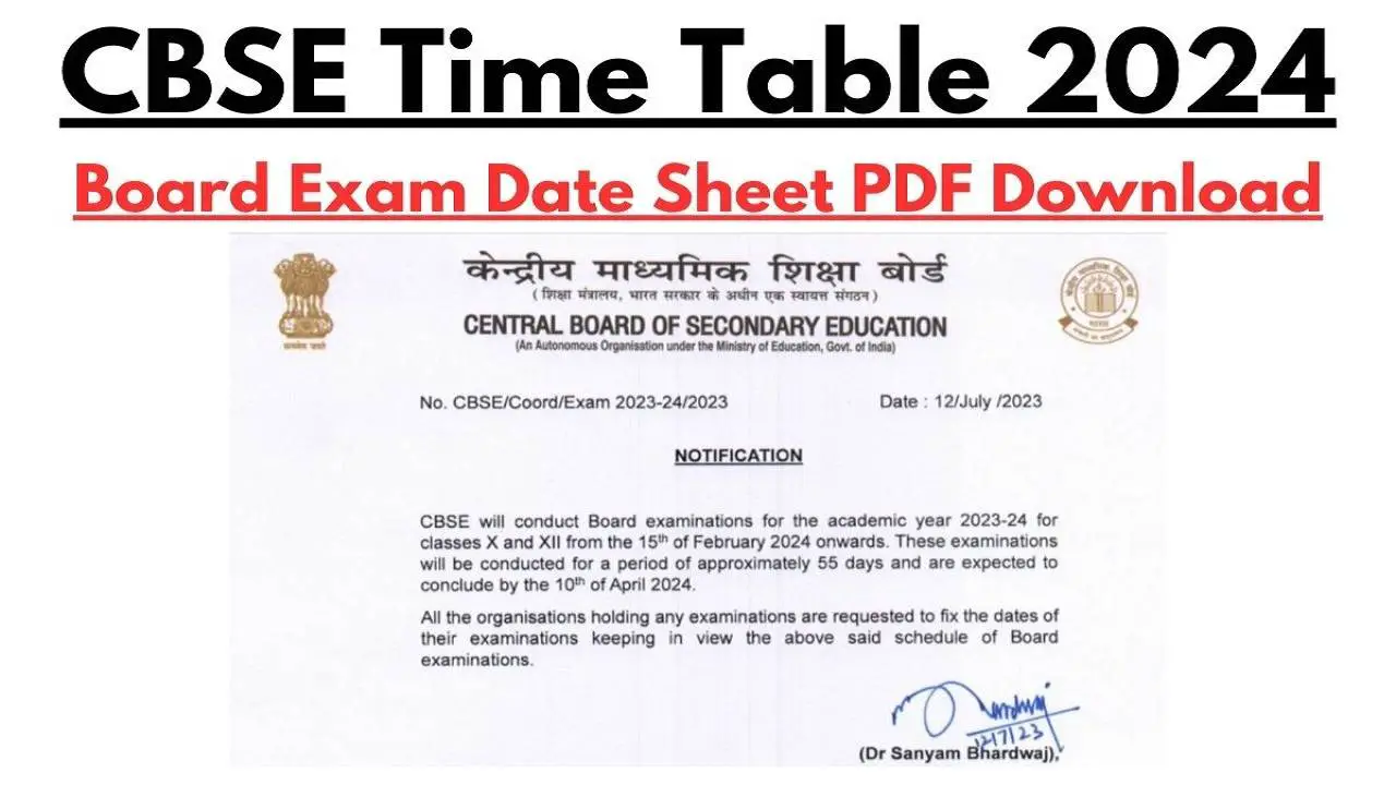 CBSE Board Exam 2024 Date Sheet For Class 10 And 12 Board!